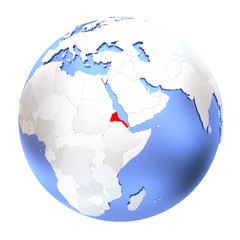 Eritrea on metallic globe isolated