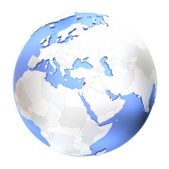 Lebanon on metallic globe isolated