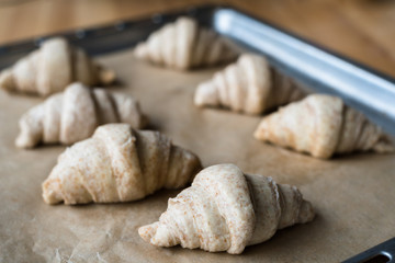Not baked raw whole wheat croissants