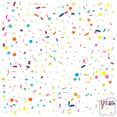 Abstract background with many falling tiny confetti pieces. vector background. Memphis concept. Colored confetti.