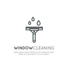 Vector Icon Style Illustration Logo of Window Cleaning Service, Glass Washing, Isolated Label for Household Company