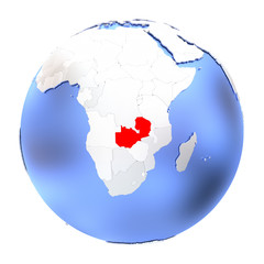 Zambia on metallic globe isolated
