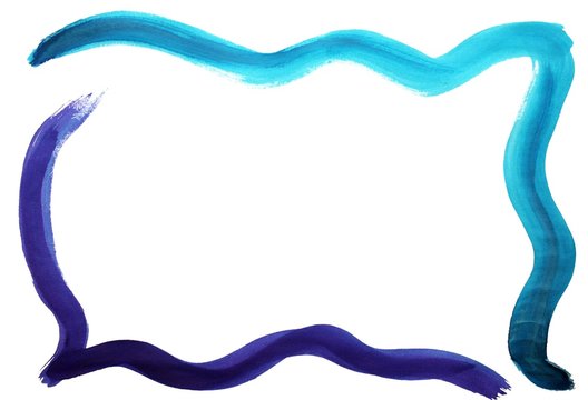 Beautiful Hand Drawn Watercolor Blue Curvy Frame Empty Background