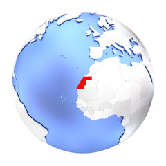 Western Sahara on metallic globe isolated