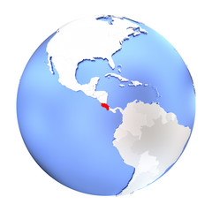 Costa Rica on metallic globe isolated