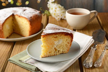 slice of cake with yogurt