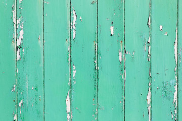Green, aged painted wooden wall