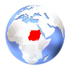 Sudan on metallic globe isolated