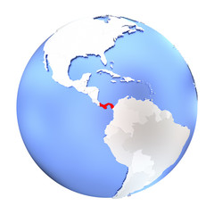 Panama on metallic globe isolated