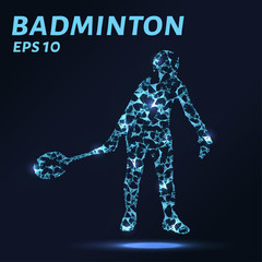 Fototapeta premium Badminton consists of points, lines and triangles. The polygon shape in the form of a silhouette of badminton on dark background. Vector illustration. Graphic concept badminton