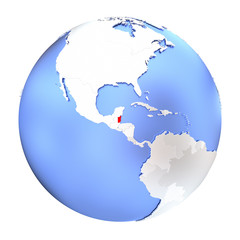 Belize on metallic globe isolated