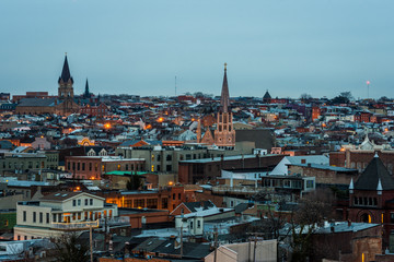 Fototapeta premium Aerial of Skyline of Fells Point and Patterson Park in Downtown Baltimore, Maryland