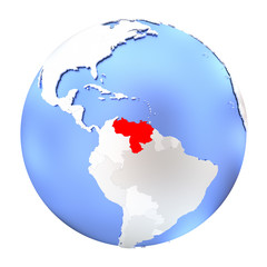 Venezuela on metallic globe isolated