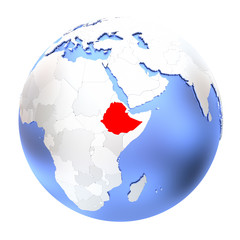Ethiopia on metallic globe isolated
