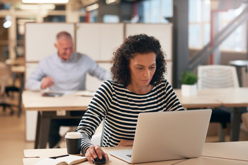 Focused businesswoman at work on a laptop in an office