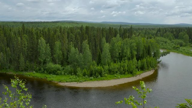 panorama from top hill to ural mountains