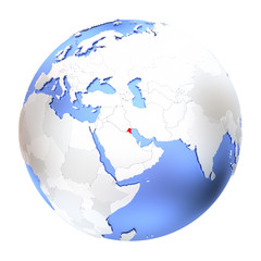 Kuwait on metallic globe isolated