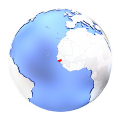Guinea-Bissau on metallic globe isolated