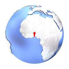 Benin on metallic globe isolated