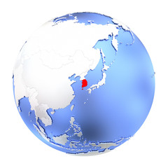 South Korea on metallic globe isolated