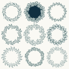 set of hand-drawing spring wreathes.
