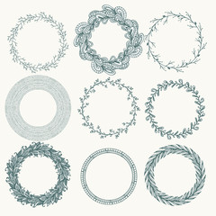 set of hand-drawing spring wreathes.