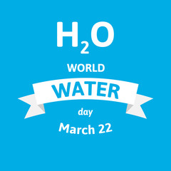 Obraz premium World Water Day. Vector illustration greeting card with H2O formula. Flat style design on blue