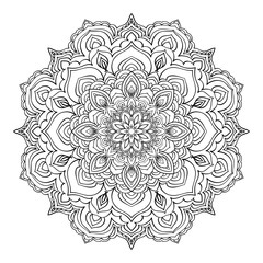 Mandala. Black and white decorative element. Picture for coloring.