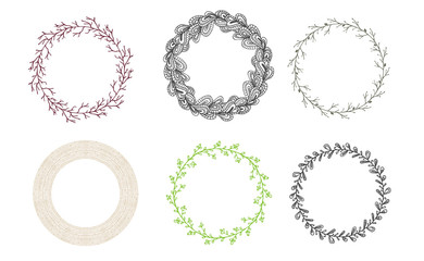 set of hand-drawing spring wreathes.