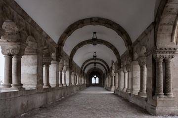 Fototapeta na wymiar Famous stone tunnel and tourist walkway in Buda castle