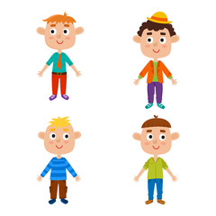 Cartoon boys isolated on white. Characters set of stylish kids.