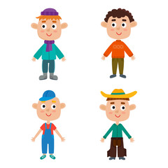 Cartoon boys isolated on white. Characters set of stylish kids.
