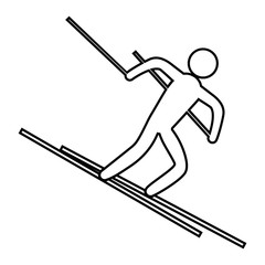 eps10 vector thin line Alpine Skiing Technikal icon. Winter sport activity pictogram for web, print, mobile. Black athlete sign isolated on gray. Hand drawn competition symbol. Graphic design clip art