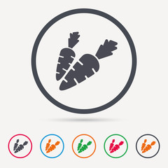 Carrot icon. Fresh natural vegetable symbol. Vegetarian food. Round circle buttons. Colored flat web icons. Vector