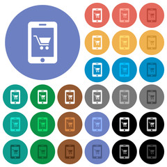 Mobile shopping round flat multi colored icons