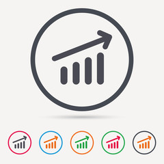 Growing graph icon. Business analytics chart symbol. Round circle buttons. Colored flat web icons. Vector