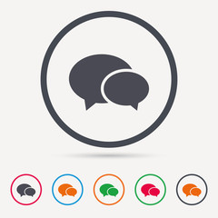 Chat icon. Speech bubble symbol. Round circle buttons. Colored flat web icons. Vector