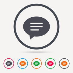 Speech bubble icon. Chat symbol. Round circle buttons. Colored flat web icons. Vector