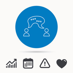 Chat icon. Comment message sign. Dialog speech bubble symbol. Calendar, attention sign and growth chart. Button with web icon. Vector