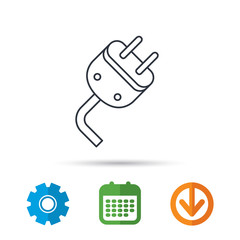 Electric plug icon. Electricity power sign. Cord energy symbol. Calendar, cogwheel and download arrow signs. Colored flat web icons. Vector