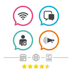 Fototapeta premium Wifi and chat bubbles. Add user, megaphone.