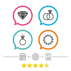 Rings icons. Jewelry with diamond signs.