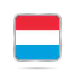Flag of Luxembourg. Metallic gray square button.