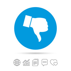 Dislike sign icon. Hand finger down symbol.
