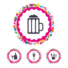 Alcoholic drinks signs. Champagne, beer icons.