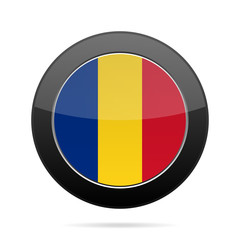 Flag of Romania. Shiny black round button.