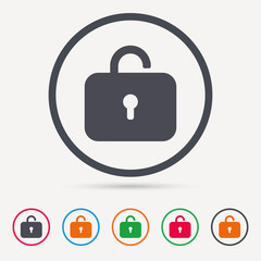 Lock icon. Privacy locker sign. Private access symbol. Round circle buttons. Colored flat web icons. Vector