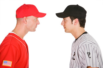 Baseball: Players From Opposing Teams Stand Eye to Eye