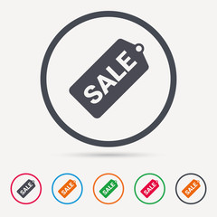 Sale coupon icon. Special offer tag symbol. Round circle buttons. Colored flat web icons. Vector