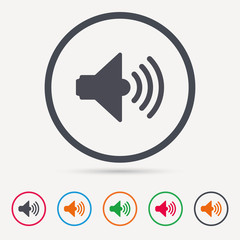 Sound icon. Music dynamic symbol. Round circle buttons. Colored flat web icons. Vector